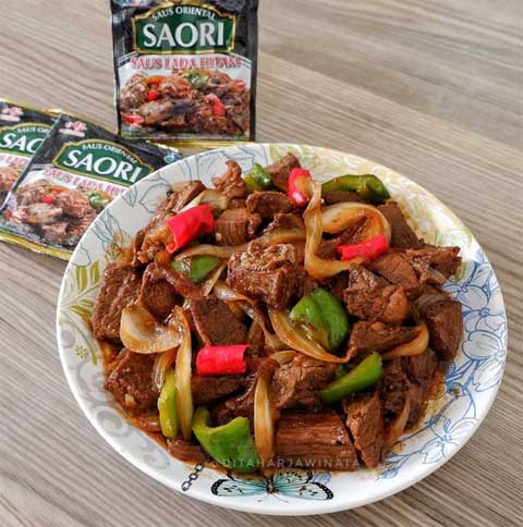 resep sapi lada hitam saori