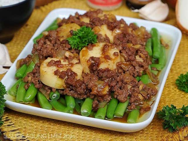 resep buncis tahu siram daging