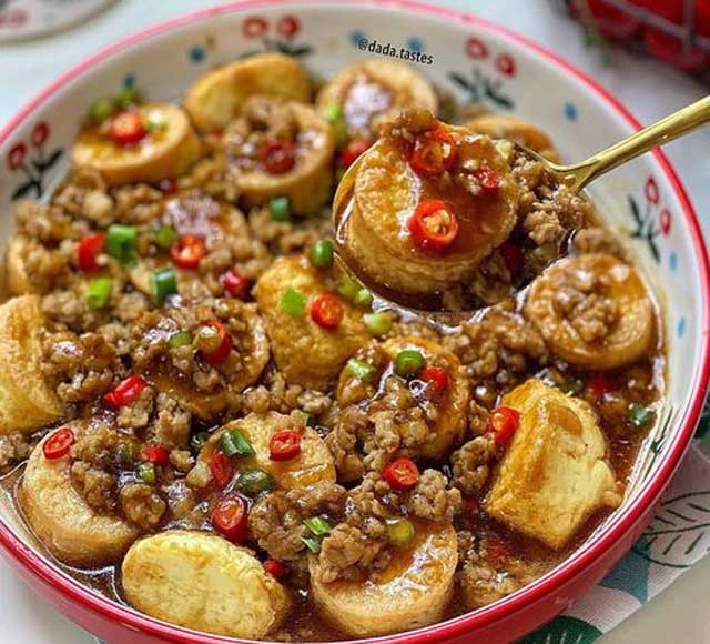 resep tahu siram daging cincang