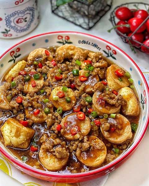Resep Tahu Siram Daging Cincang Sederhana Enak dan Lezat 1 tahu siram daging cincang